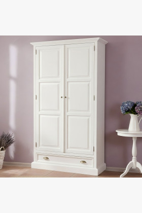 Weißer rustikaler Massivholz Schrank 2-türig 195 cm